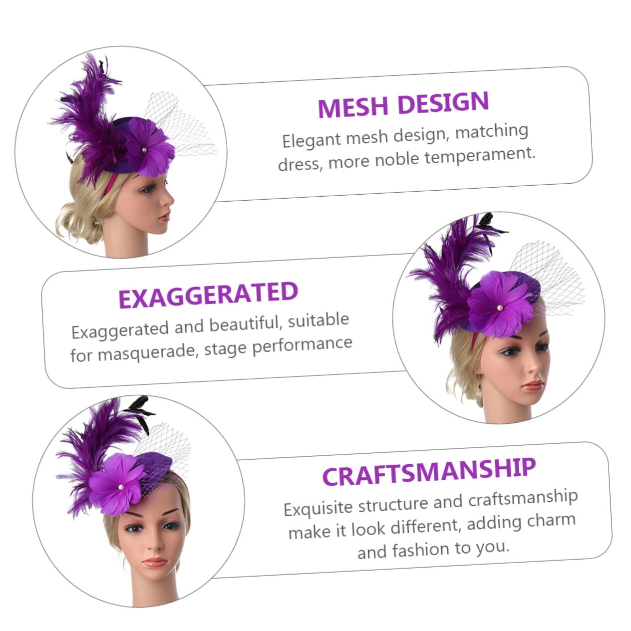 SHERCHPRY 1 sombrero de niña de flores para boda, novia, mini sombrero de copa para mujer, mini sombrero con clip para el cabello