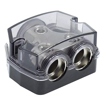 2 Way Power Distribution Block, 0/2/4 AWG Gauge in, 0/4/8/10 Gauge Out, Car Audio Stereo Amp Distribution Connecting Block for Audio Splitter 1x0GA+2x0GA