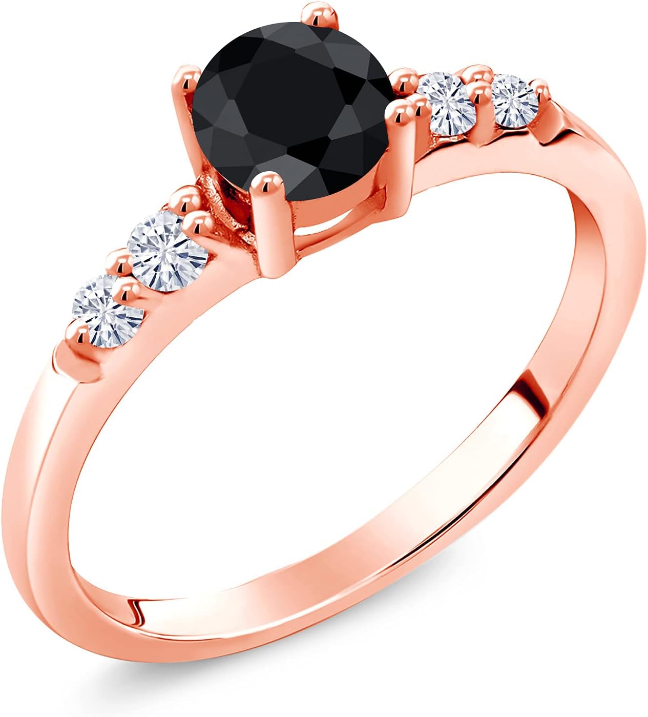 Gem Stone King 18K Rose Gold Plated Silver 5MM Round Gemstone Birthstone and White Lab Grown Diamond Engagement Ring | Wedding Anniversary Promise Ring For Women | Available In Size 5, 6, 7, 8, 9