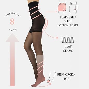 CALZITALY High-Waist Shaping Tights for Women, 8mm/Hg Compression, 20 Den