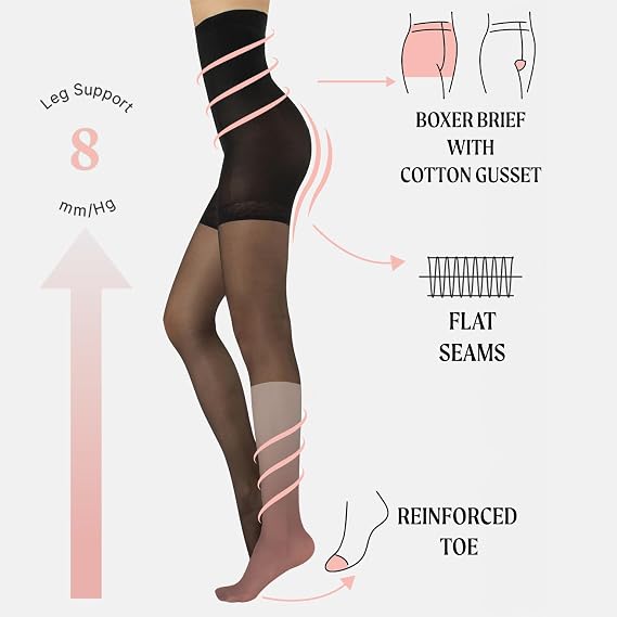 CALZITALY High-Waist Shaping Tights for Women, 8mm/Hg Compression, 20 Den