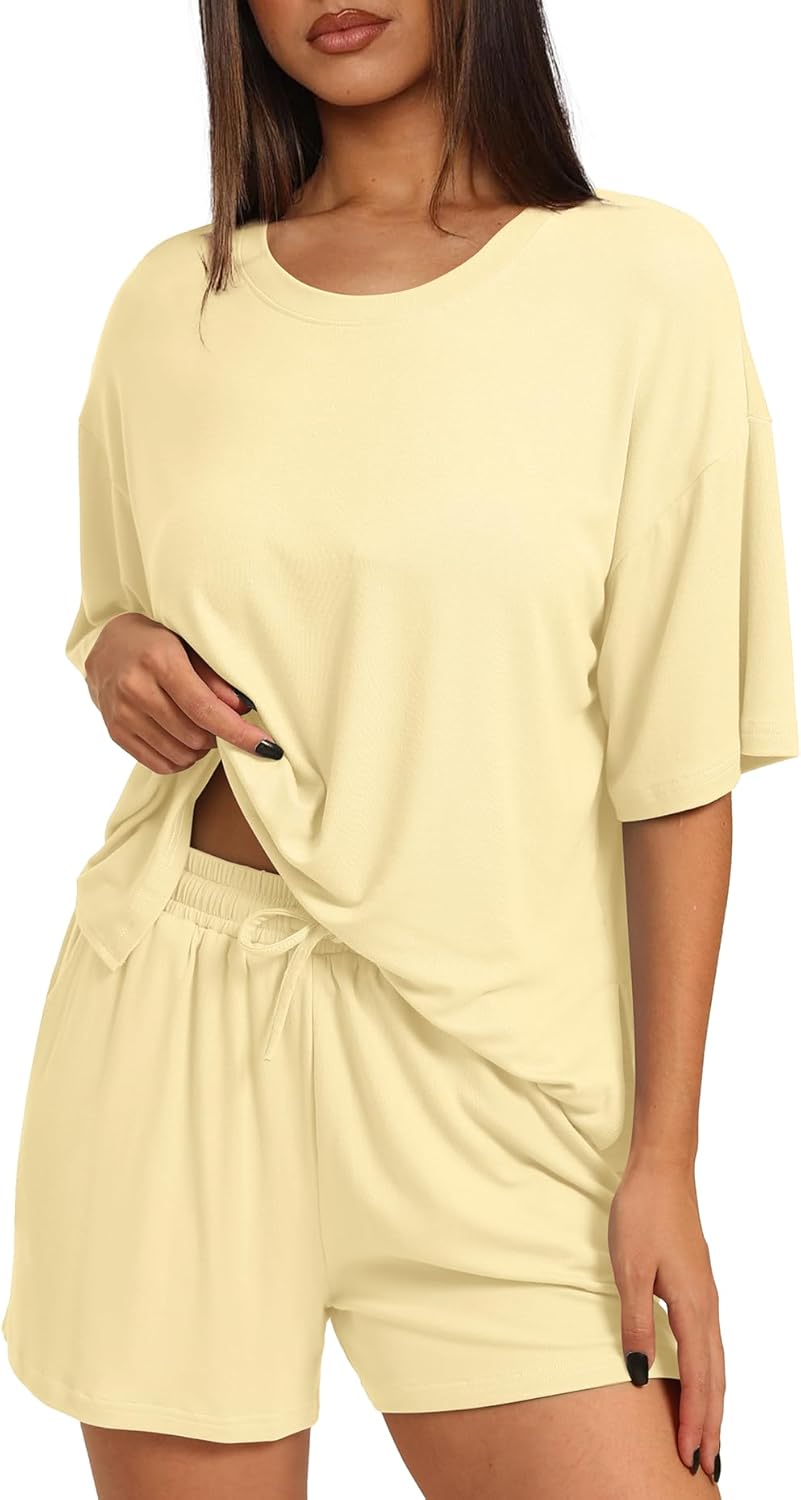 Darong Women's 2 Piece Lounge Set Short Sleeve Boxy T-shirt & Shorts Comfywear Summer Pajama Set Loungewear Set - Image 3