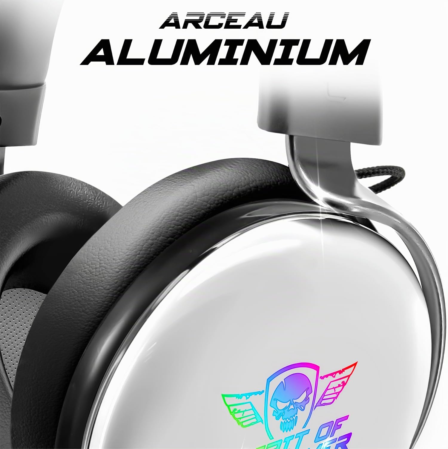 Spirit Of Gamer – XPERT H700 - Casque Gaming USB PC Son 7.1 Virtual Surround - LED RGB - Blanc - Micro à Reduction de Bruit- Structure Aluminium – Compatible PS5 / Xbox X / PS4 / Xbox One