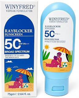 Winyfred Rayblocker Sunscreen SPF 50 PA+++ | Broad Spectrum UVA UVB Protection | Lightweight Non Greasy No White Cast | Ko... Price In India