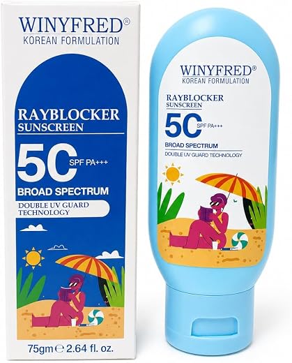 Winyfred Rayblocker Sunscreen SPF 50 PA+++ | Broad Spectrum UVA UVB Protection | Lightweight Non Greasy No White Cast | Ko...