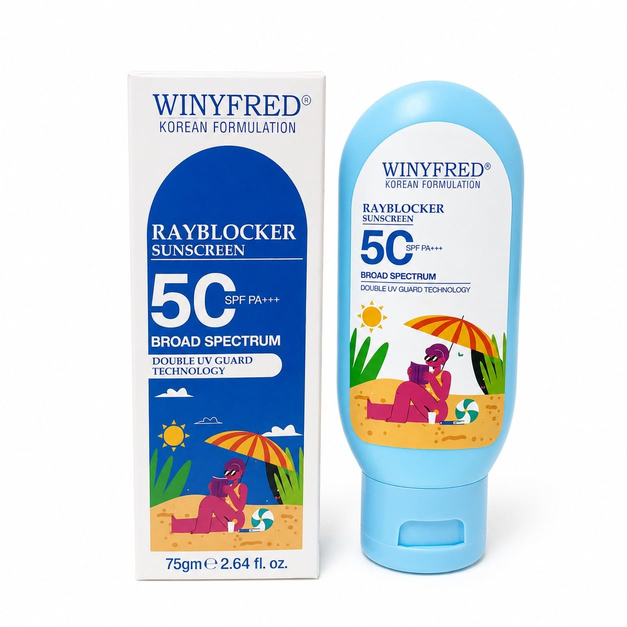 Winyfred Rayblocker Sunscreen SPF 50 PA+++ | Broad Spectrum UVA UVB Protection | Lightweight Non Greasy No White Cast | Ko...