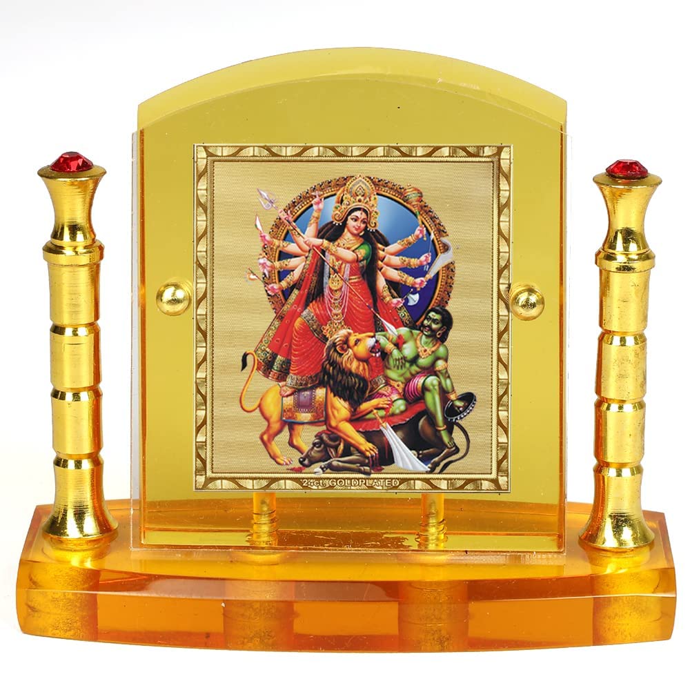 Feuille plaquée or 24 carats Durga pour tableau de bord auto avec socle acrylique
