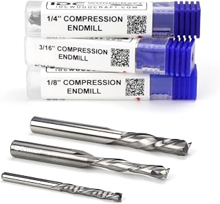 3PC Compression Endmill Bit Set for CNC Routers – 1/4, 3/16 & 1/8 Dia. Premium CNC Woodworking Bits