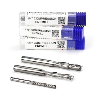 3PC Compression Endmill Bit Set for CNC Routers 1/4, 3/16 & 1/8 Dia. Premium CNC Woodworking Bits