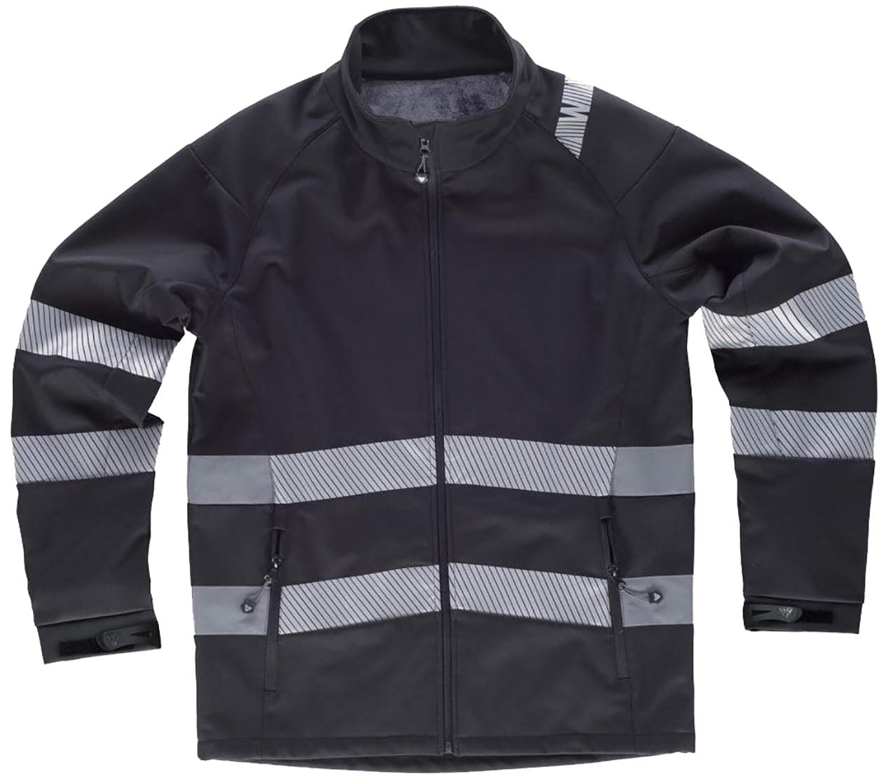 WorkTeam Chaqueta Workshell con Cintas Reflectantes Discontinuas, Cosidas y Pegadas. Chaqueta Cortavientos, Repelente al Agua, Membrana Interior Transpirable y Alta Capacidad Térmica. Unisex Negro L