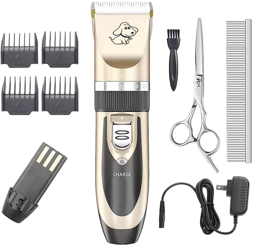 ZDYWY Dog Clippers Low Noise Cordless Rechargeable Professional Dog Hair Trimmer Grooming Kit with Scissors Guide Combs for Dogs Cats Pets