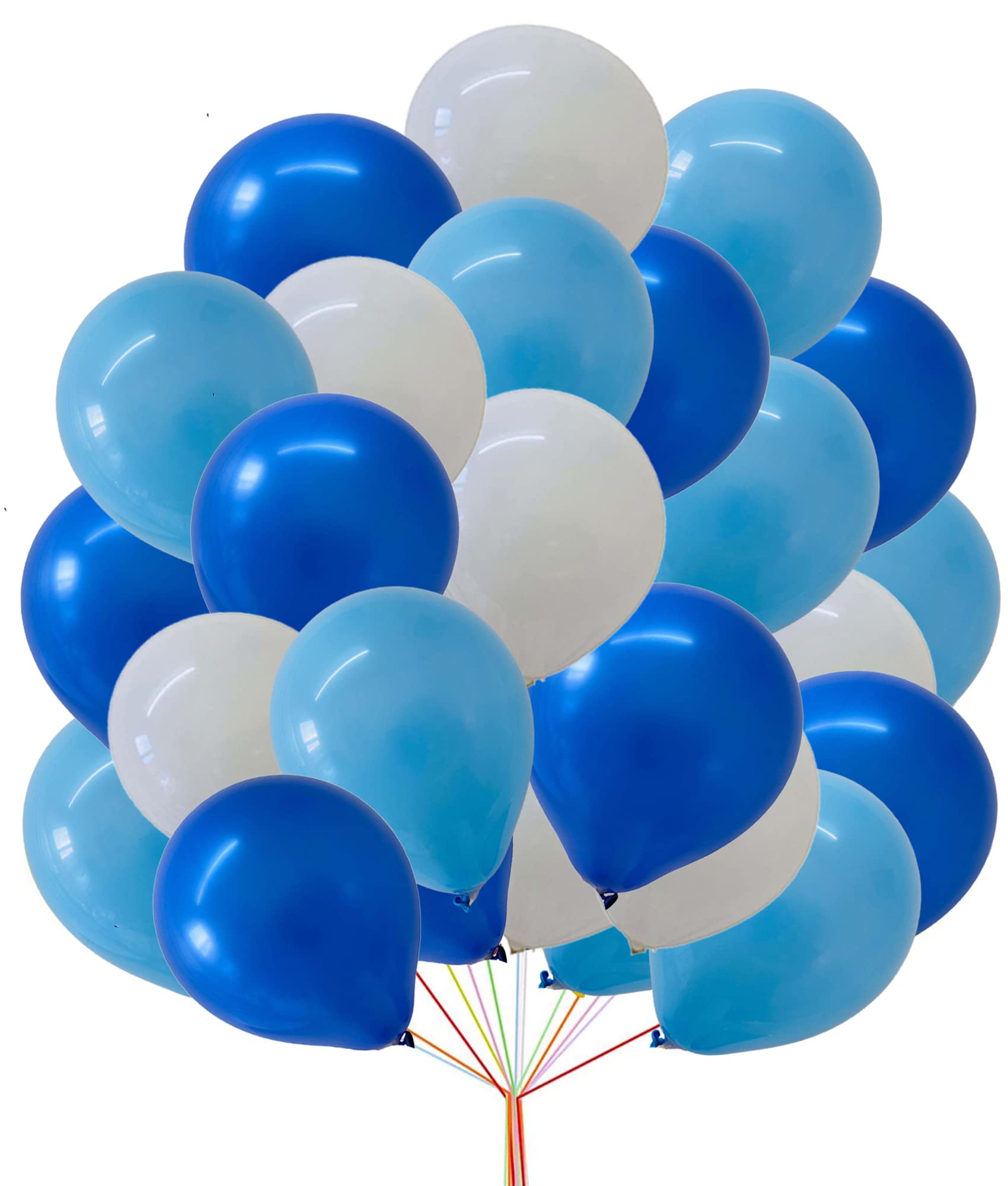 10" Latex Vibrant White, Blue, Light Blue Colour Combination Plain Balloons For Party Decorations Valentines Day Pack of 30