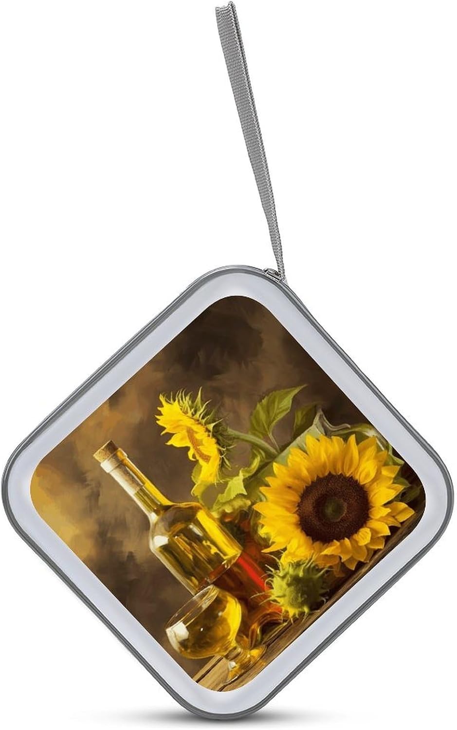 Wine with Yellow Sunflower CD Case,Hard Plastic CD Storage,Portable DVD Wallet,Portable DVD, Holder VCD Organizer Wallet,Protective VCD Storage