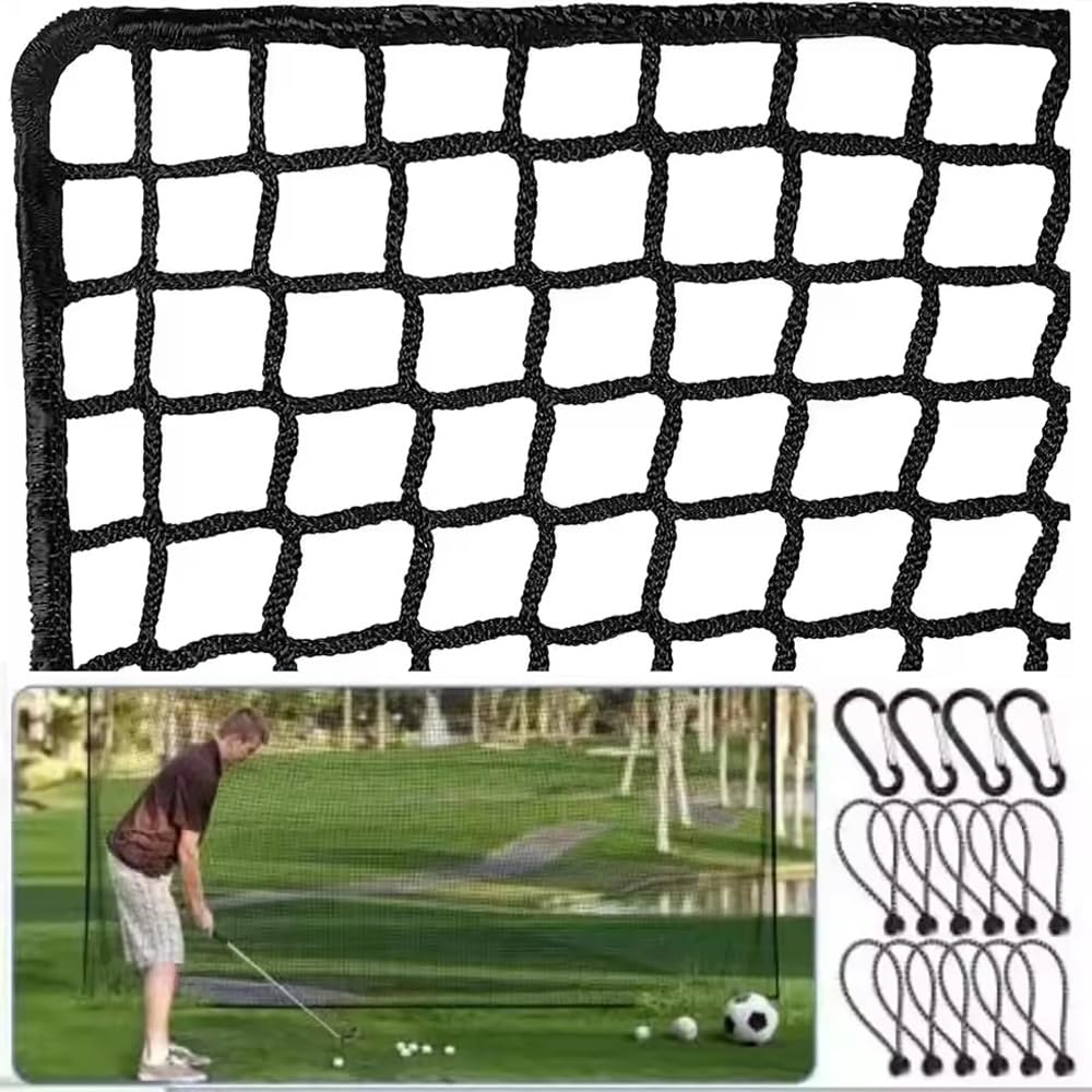 Golf Übungszaunnetz 3m x 5m,Schwarzes Polyethylen-Netz mit 2,54cm Maschen und verstärkten Kanten,Inklusive 12 Ballbänder und 4 Karabiner,Leichtes Aufbauen für Golfschwungübungen in Garage oder Garten