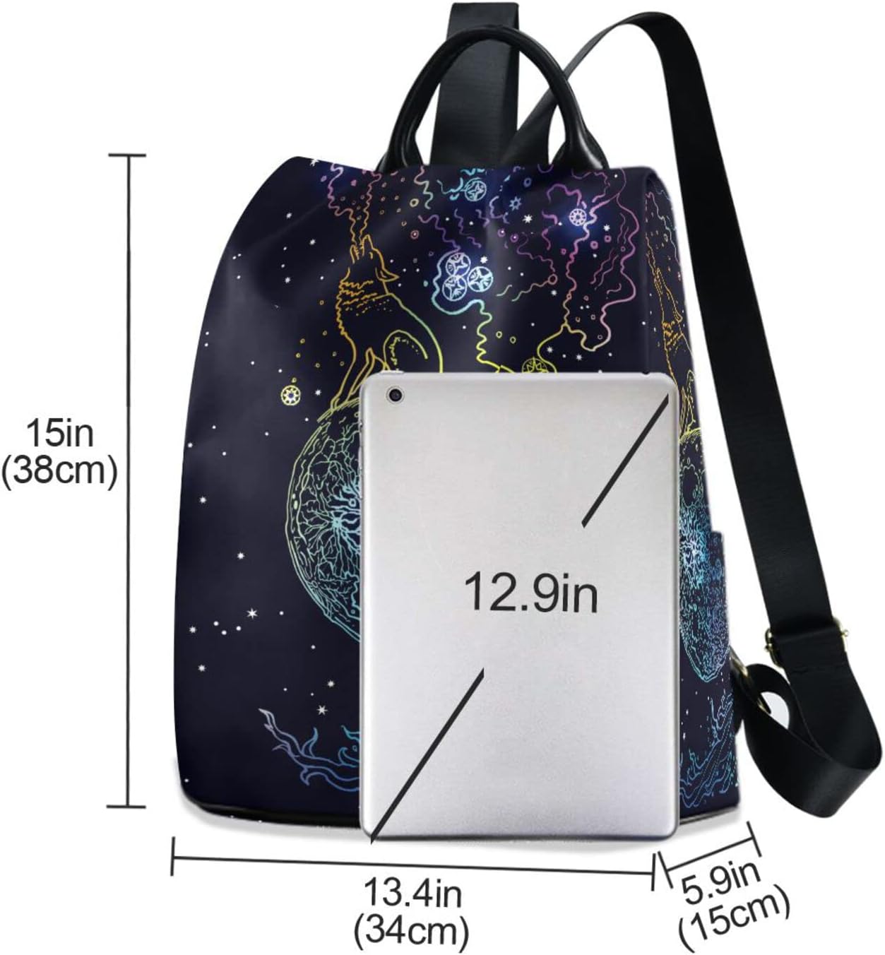 Women Fashion Backpack Purse Wolf Moon Galaxy College Backpack Anti Theft Rucksack Travel Shoulder Bag Bookbag Men