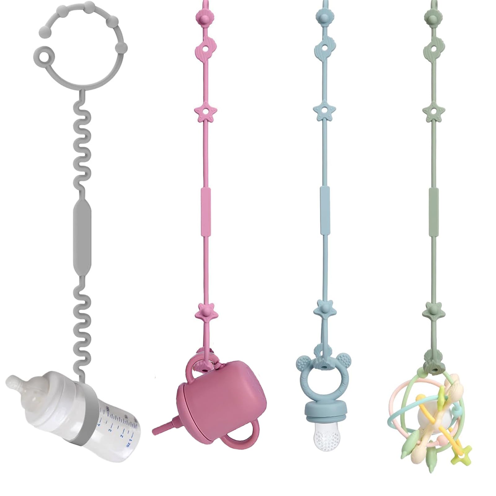 Catenella Porta Giocattoli LVOBABY In Silicone - 2 Pezzi (Muted + Albicocca) Per Passeggino, Seggiolone, Anti-Smarrimento, 100% Alimentare