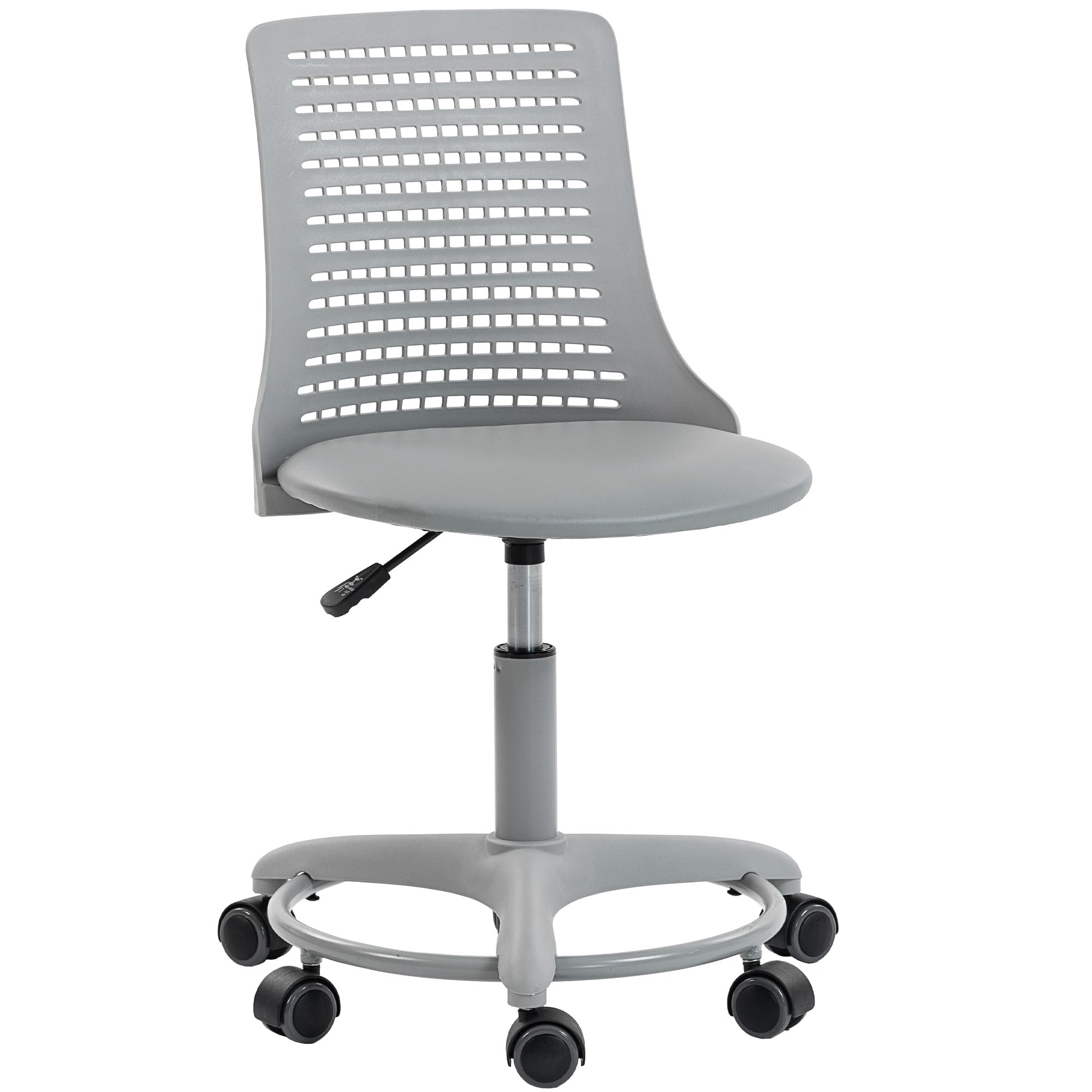 HOMCOM Silla de Escritorio sin Brazos, Silla de Oficina Giratoria, con Respaldo Hueco, Asiento Acolchado de Espuma de Alta Resiliencia, Altura Ajustable, Gris
