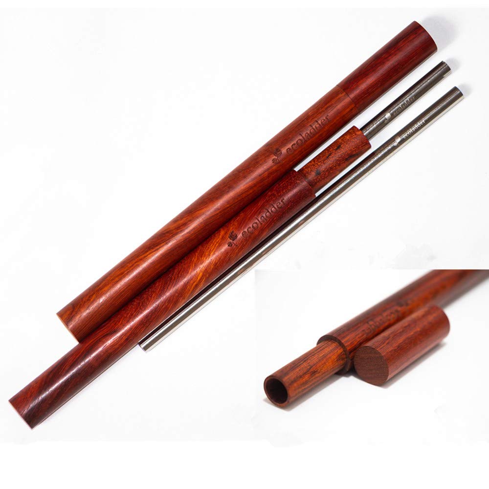 Ecoladder Reusable Straw Carrying Case, Handcrafted Rosewood, Pack of 2