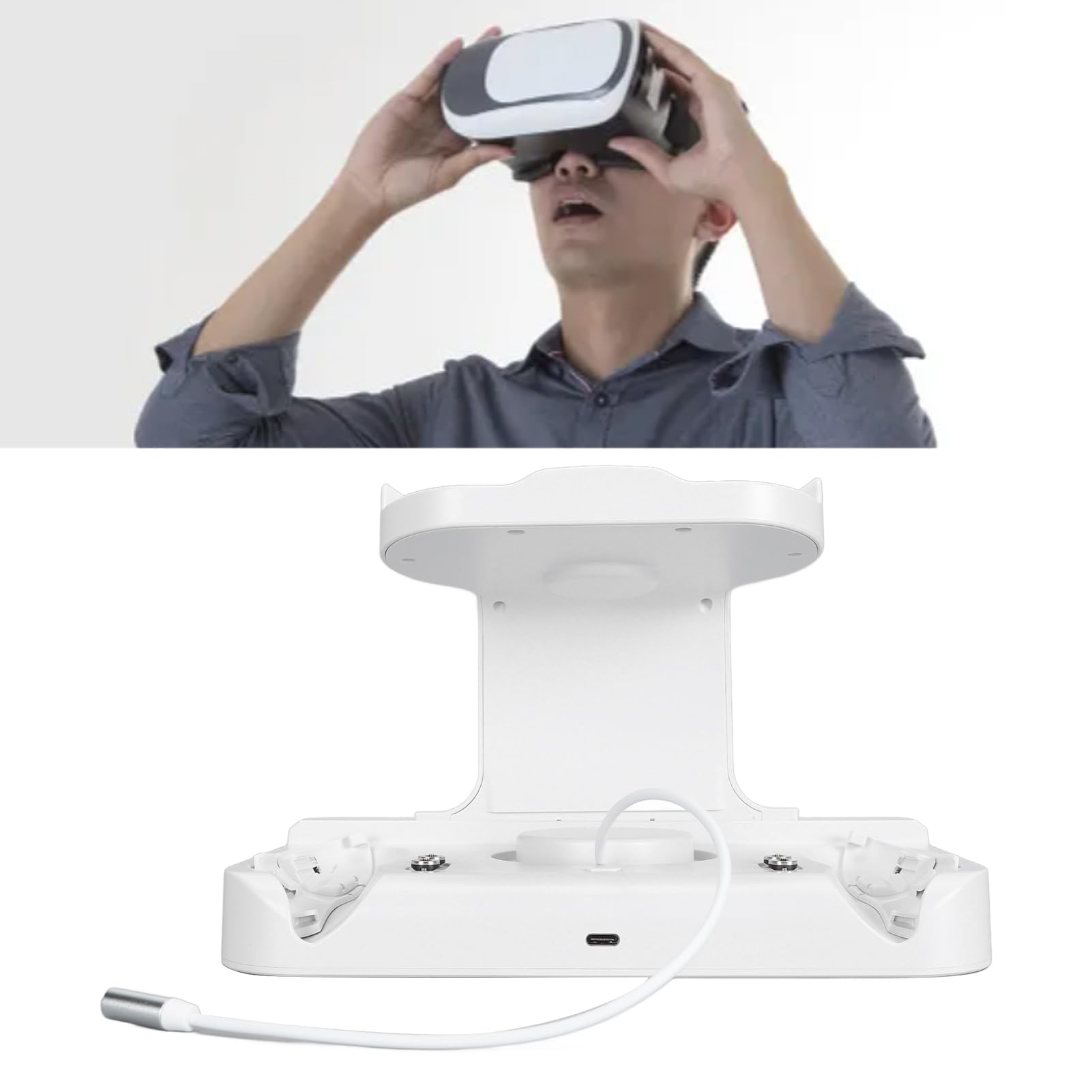 Stacja ładująca VR Wydajne i Szybkie ładowanie Kontrolera Zestawu Słuchawkowego Meta 3 Stacja ładująca z 2 Akumulatorami dla Zorganizowanej Przestrzeni (Biały)