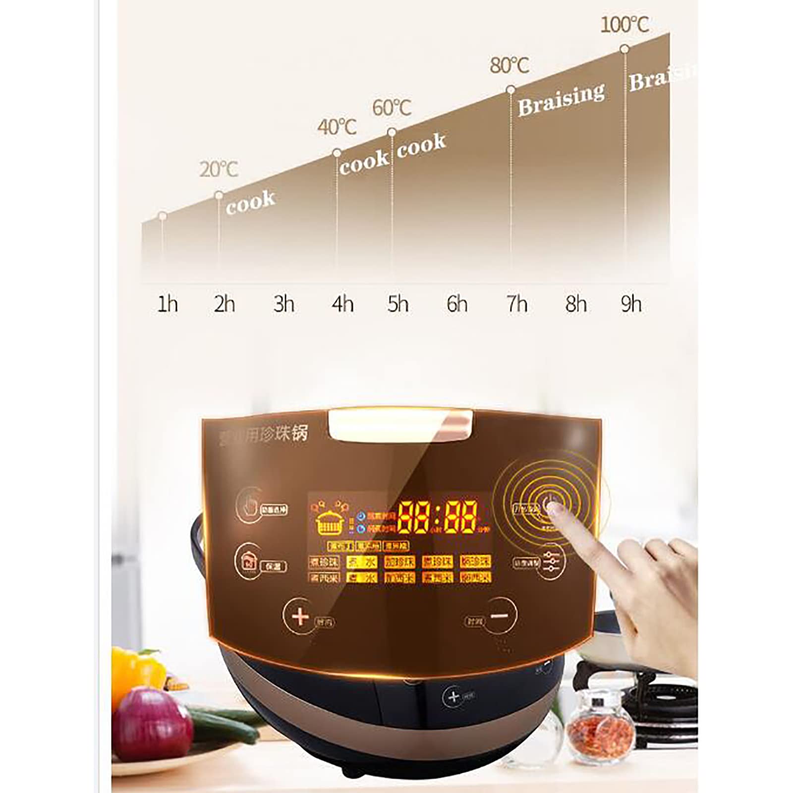 Olla de perla automática, olla de perla comercial con pantalla táctil de 5 l, control de fuego inteligente, se puede programar, revestimiento antiadherente para sartén, para tienda de té con leche,