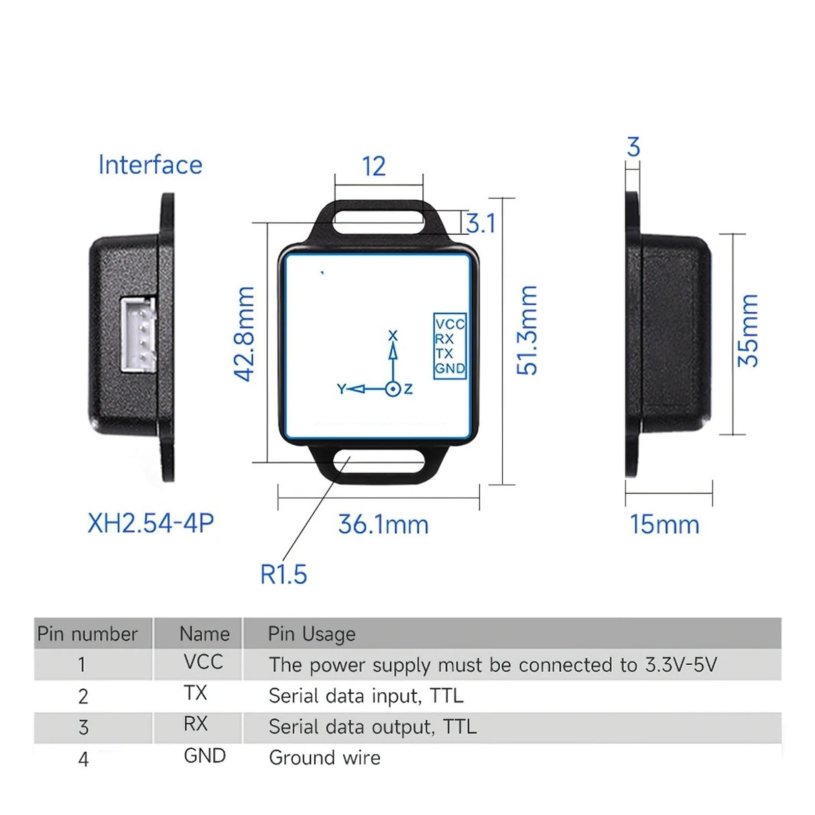 Sensor de aceleración WT901C, aceleración del inclinómetro + giroscopio + ángulo + herramientas de medición de ángulo de inclinación de brújula Digital(WT901C-TTL Standard)