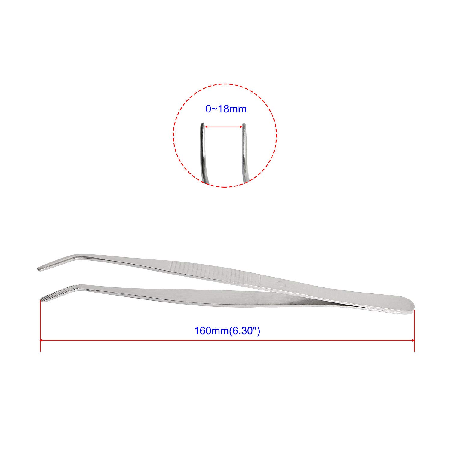 Aoje Link Stainless Steel Curved Tweezers with Serrated Tip, 2pcs, Silver, 160mm - Image 2