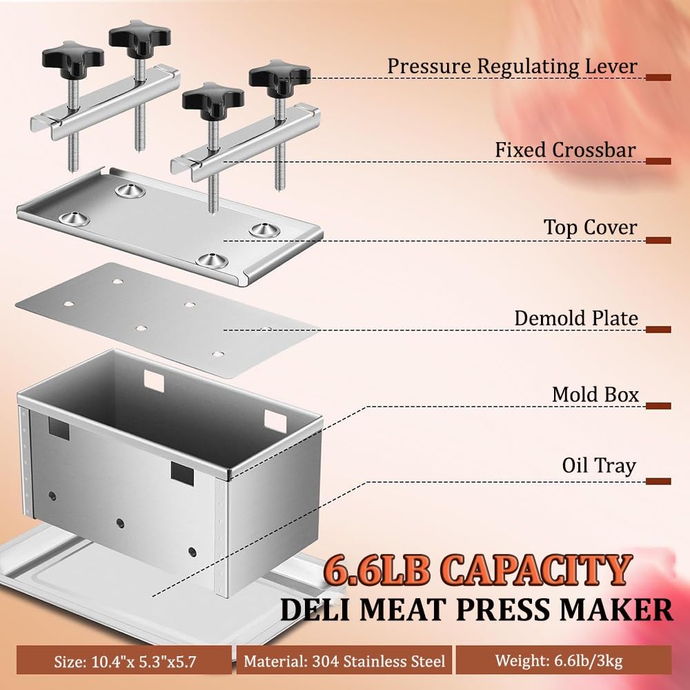 WYWY Stampa per Carne 3kg, Pressa per Prosciutto con Doppia Vite di Pressurizzazione, Stampo per Carne per Pranzo Casalinga e Hamburger per BBQ, Slider e Carni Ripiene