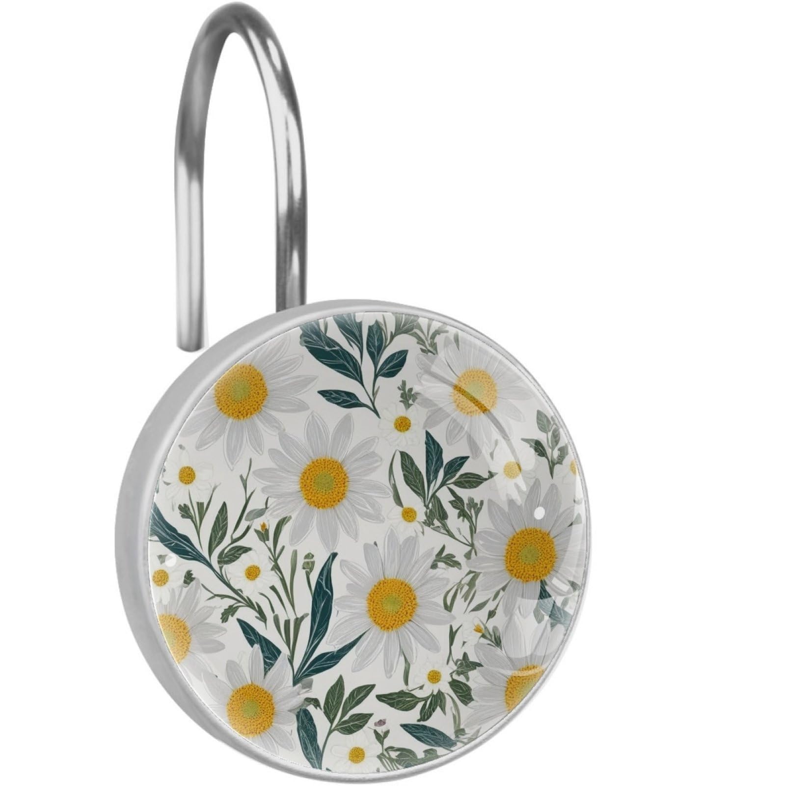 VAPOKF Shower Curtain Hooks, Daisy Floral Rust Proof Decorative Shower Curtain Rings, Modern Farmhouse Designer Shower Curtain Hangers for Bathroom, 12Pcs