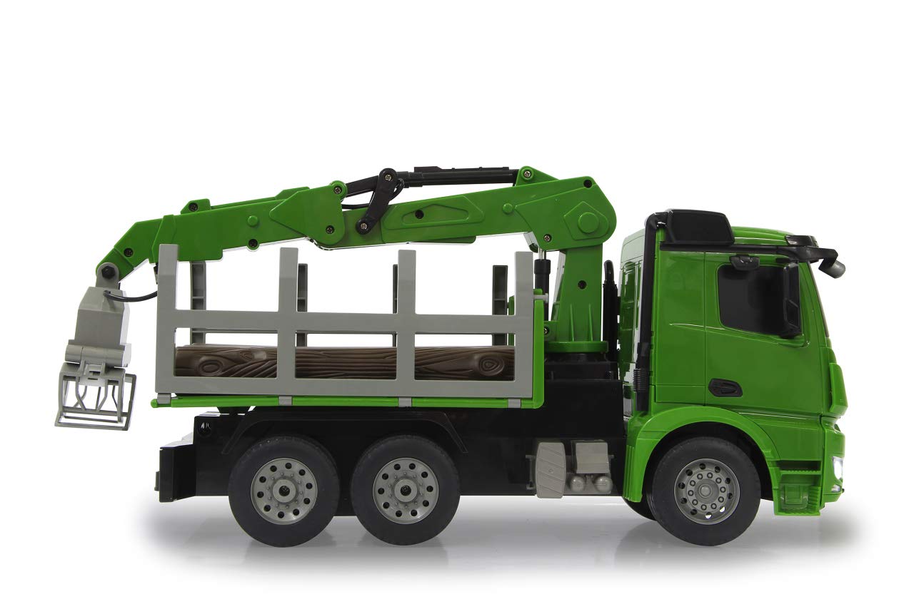 JAMARA 404935 - Camion Trasporto Tronchi di Legno Mercedes-Benz Arocs 1:20 2,4GHz - Multigiocatore, Tronchi Inclusi, Luci, Suoni, Gru e morsa telecomandate