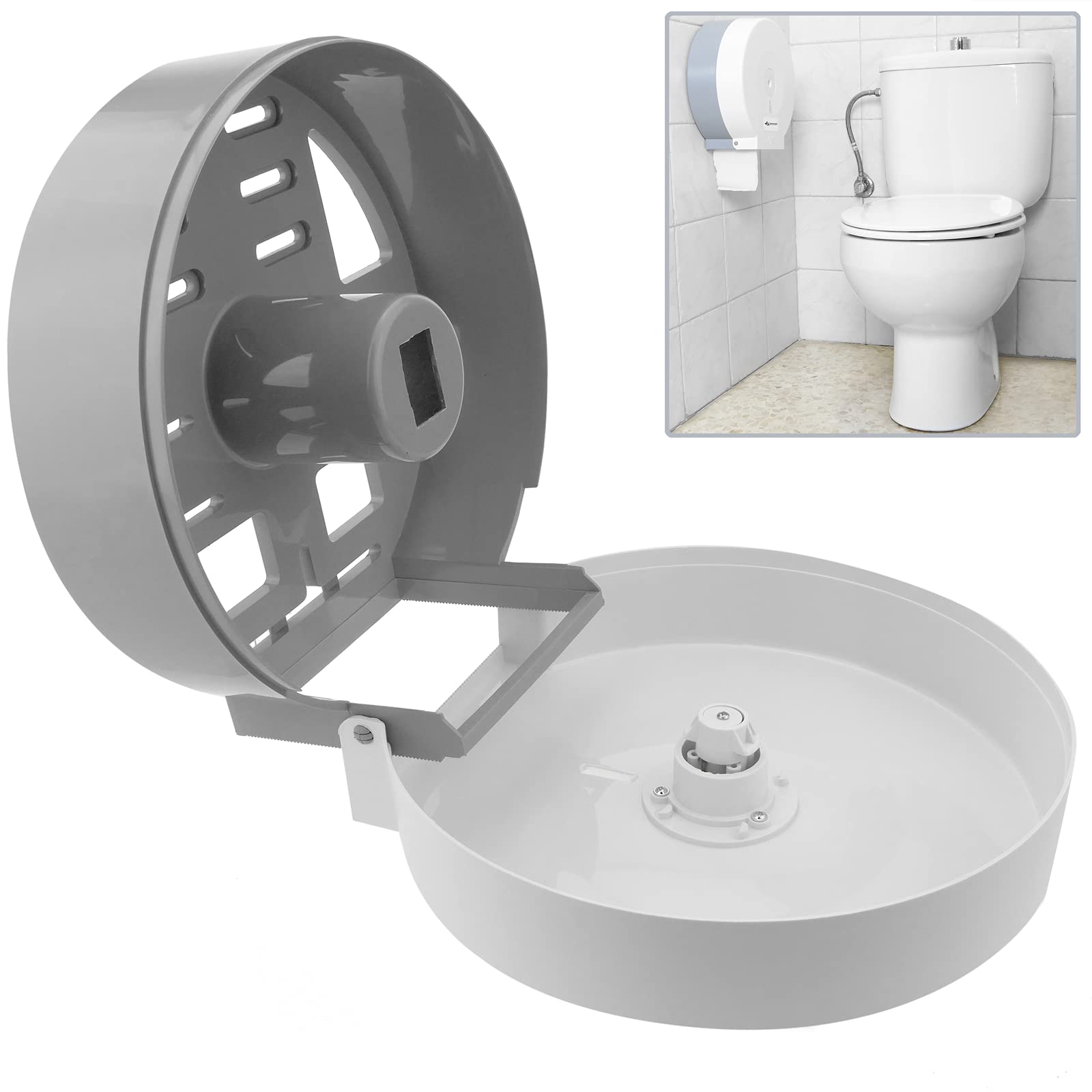 PrimeMatik - Porte-Rouleau de papier toilette en gros. Distributeur industriel blanc en rouleau 268x123x273mm