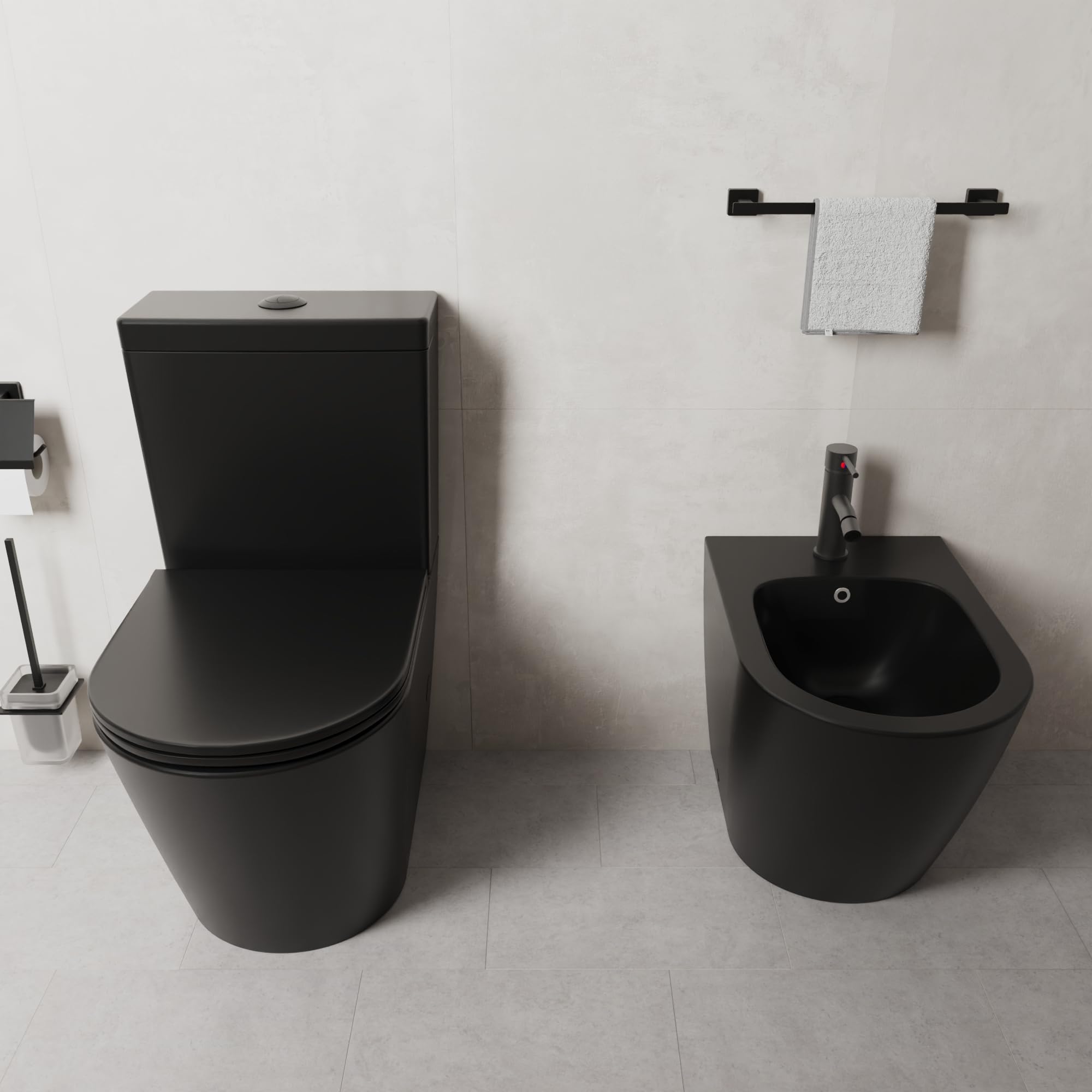 Paire de sanitaires Filomuro cuvette monobloc sans bordure et bidet noir mat | Vienna