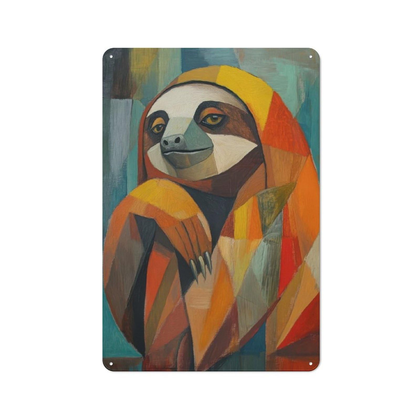 Junmoney Style-6 For Living Room Or Hallway, Sloth Oil Painting Vintage Metal Sign 30X20cm, For Metal Sign Collectors, For Garage And Workshop Walls