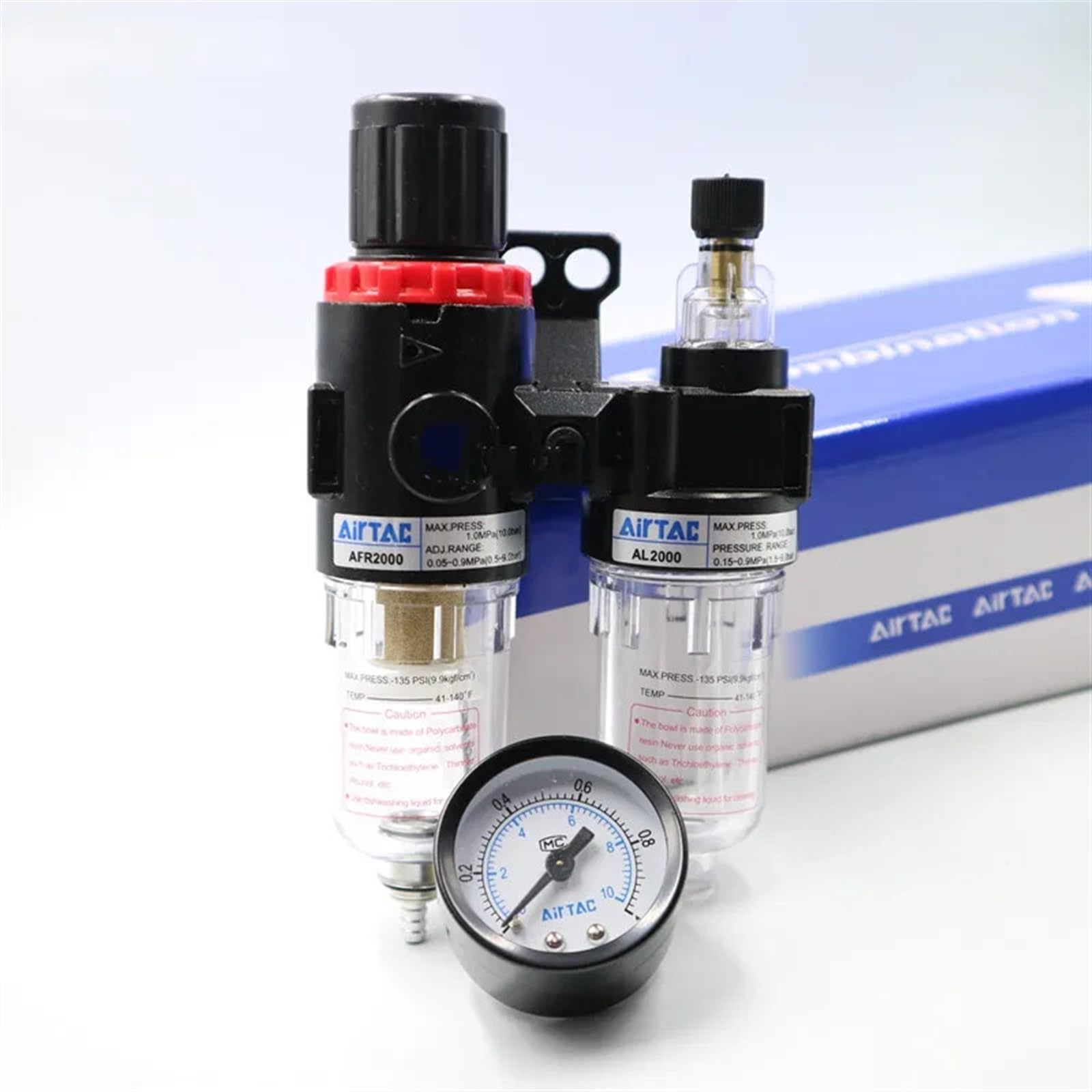 Filtro-regulador de presión para compresor, Separador de agua y aceite del compresor aire AFR2000 + AL2000 G1/4 ""AFC2000(Sm pm 20,10mm)