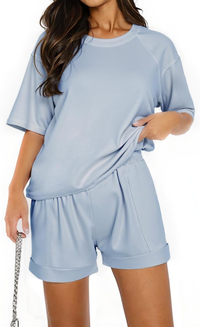 Tuta Donna Estiva In Cotone - Set Sportivo Comodo Con T-Shirt E Pantaloni Con Tasche | Abbigliamento Casual Casa E Palestra