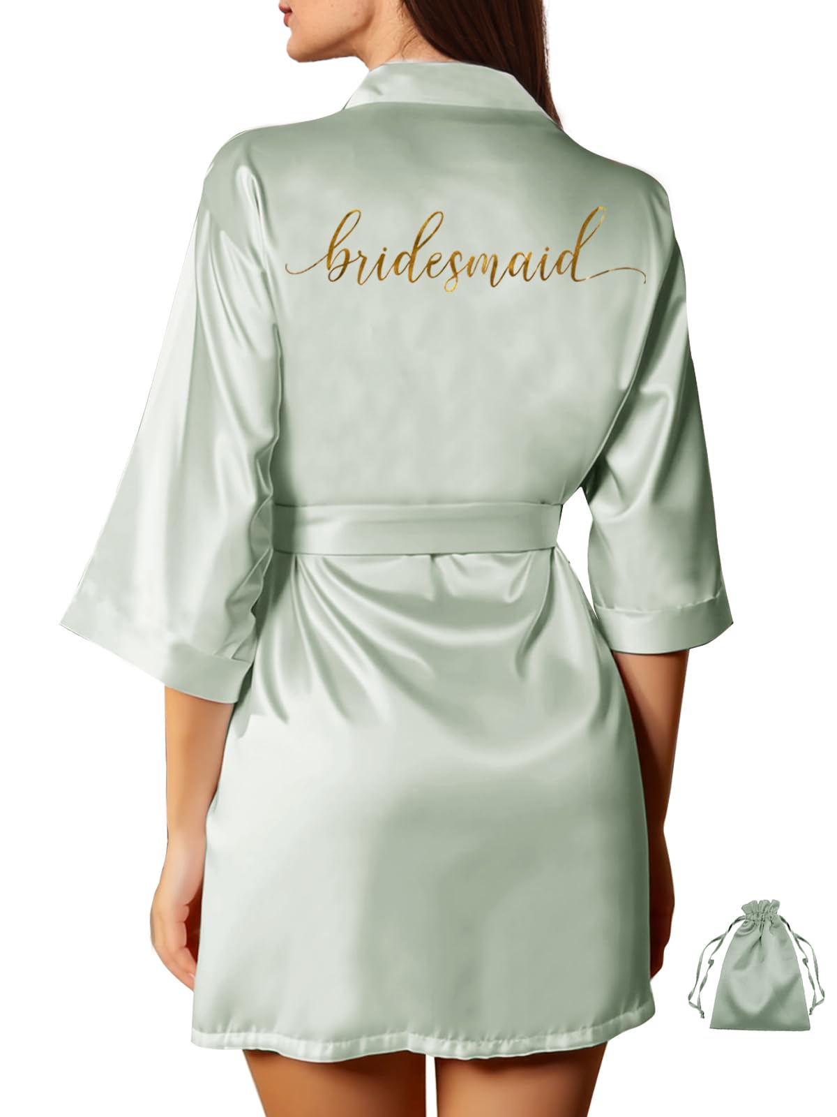 WJing Yi Jia 2Pcs Womens Satin Bridesmaid Robes Silky Wedding Bridal Bride Robe Gown Kimono