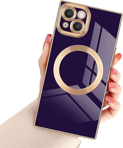 Miniatura 1 de Funda magnética para iPhone 13, funda cuadrada con borde chapado de lujo con MagSafe para mujeres y hombres, TPU suave, antiarañazos, a prueba de