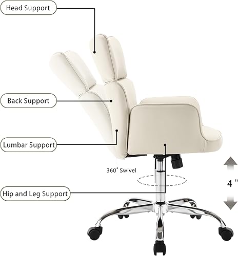 Miniatura 6 de BERYTH Silla de oficina en casa con ruedas, silla giratoria de altura ajustable, silla de trabajo con respaldo medio, silla de trabajo moderna de