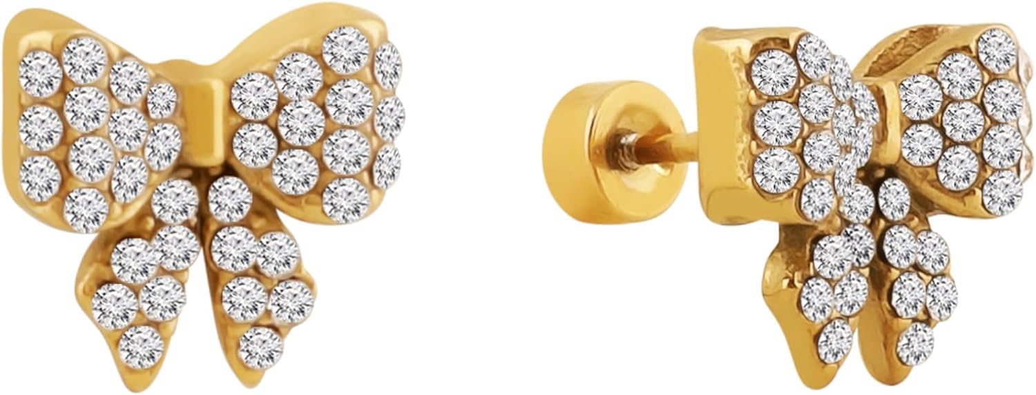 OJERRY Simple Dainty Sparkling Gold-toned Bow Stud Earrings for Women, Coquette Casual Bow Earring Jewelry Accessories Romantic Cool Gifts for Her Women