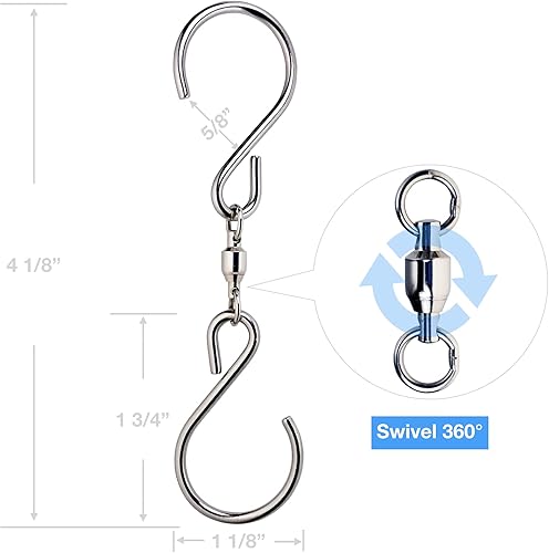 Miniatura 4 de HS's Creation Paquete de 6 ganchos giratorios dobles en S para organización en interiores y exteriores, colgador giratorio, campanillas de viento,