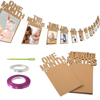 NINVVS 1st Birthday Baby Photo Banner  First Birthday Celebration Decoration for Newborn to 12 Months Monthly Milestone Photo Bunting Garland with 10m birthday ribbon, Brown