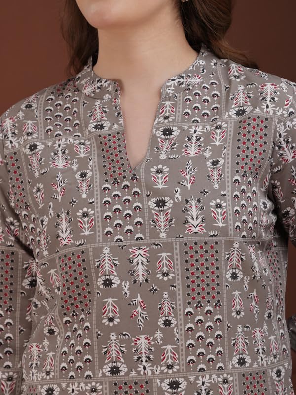 Image of Women's Cotton Printed Kurta Top | 3 /4 Sleeve Straight Kurti Casual Outings