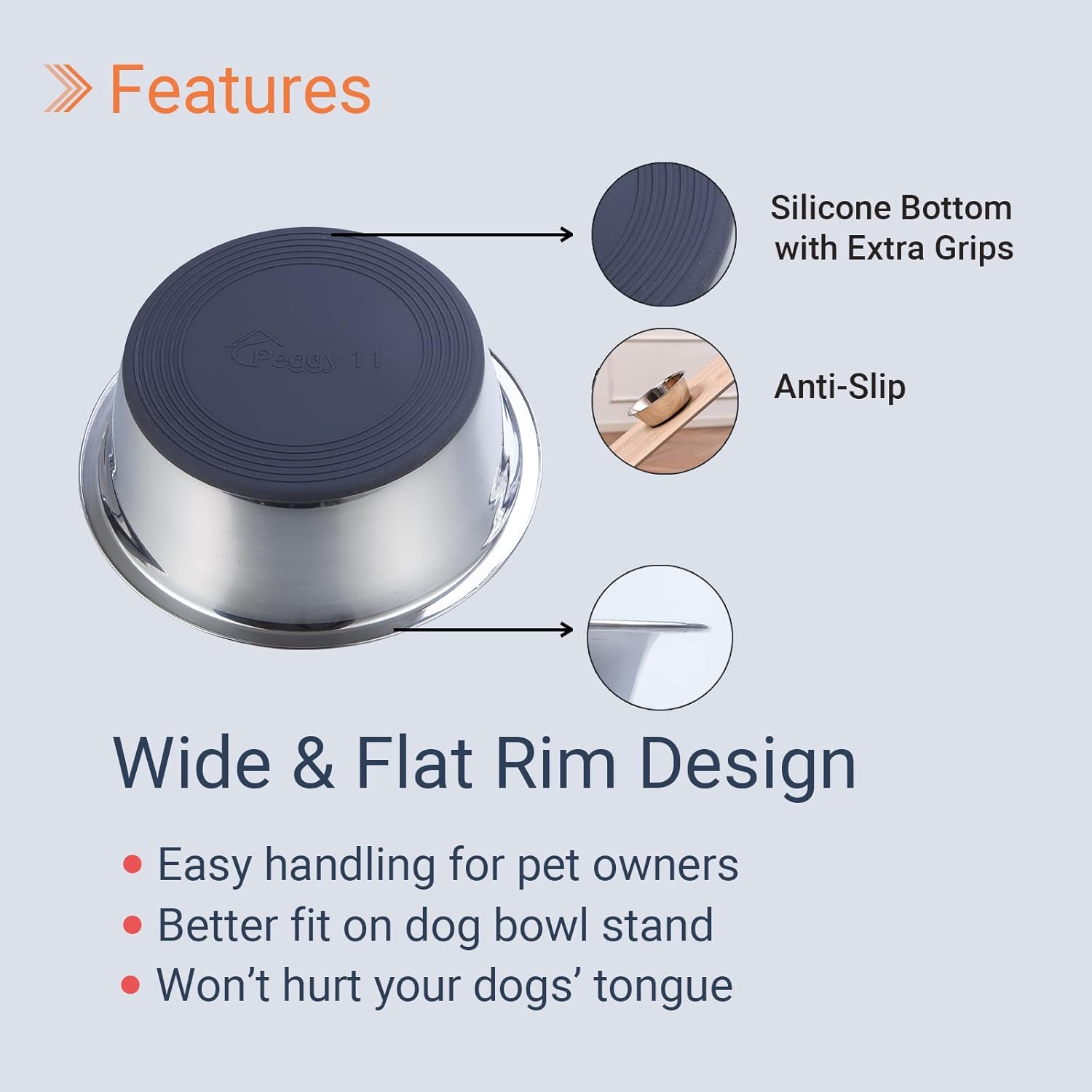 Pet Supplies : PEGGY11 Deep Stainless Steel Anti-Slip Dog Bowls, Set of 2, Each Holds Up to 3 Cups : 