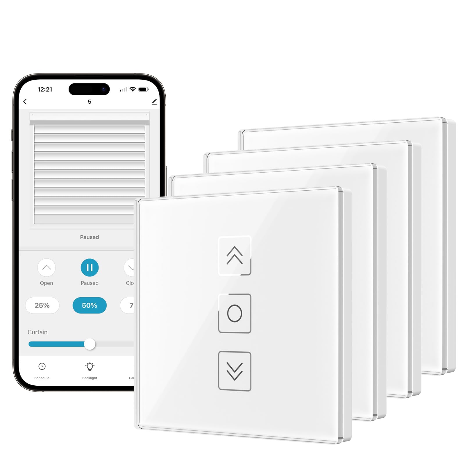 Interruttore Tapparelle Collegato con Funzione Percentuale, Interruttore a Parete Controllo Vocale Programmazione per Tende Compatibile Alexa, Google Home (Bianco, 4)