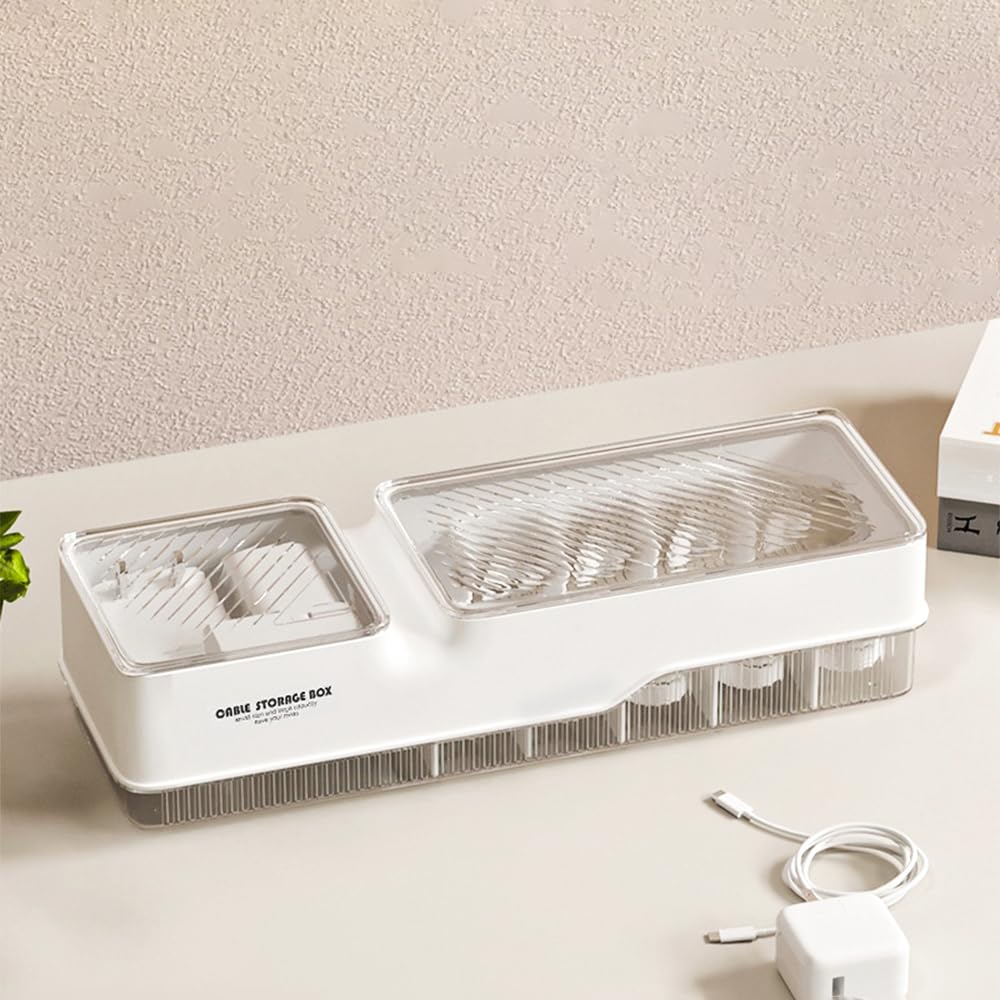 STARRY G Cable Tidy Box with Lid, Acrylic Cable Organizer Box, Cable Storage Box for Charger/Power Strips/Charging Plug, Heightened Cable Management Box, Detachable Partition Board - Single Layer