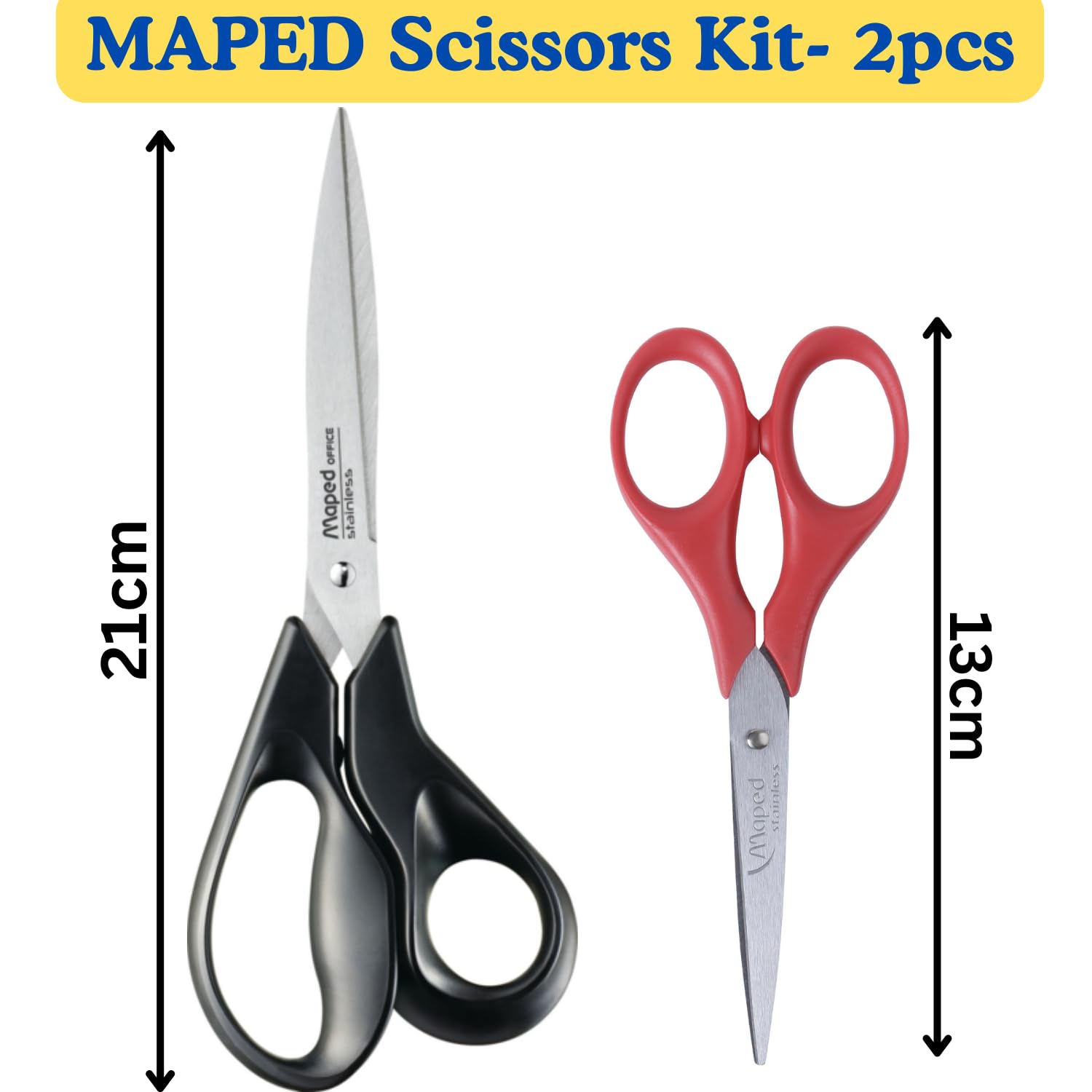 Maped Maped - Kit di forbici multiuso, per casa, cucina e ufficio, universale, 13 cm (rosso) e forbici Advance da 21 cm, impugnatura super confortevole, forbici in acciaio inox resistenti