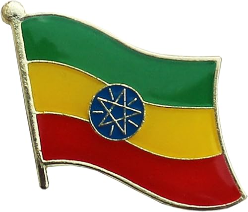 Flagline Etiopía con estrella - Pin de solapa, rojo, amarillo,verde, azul
