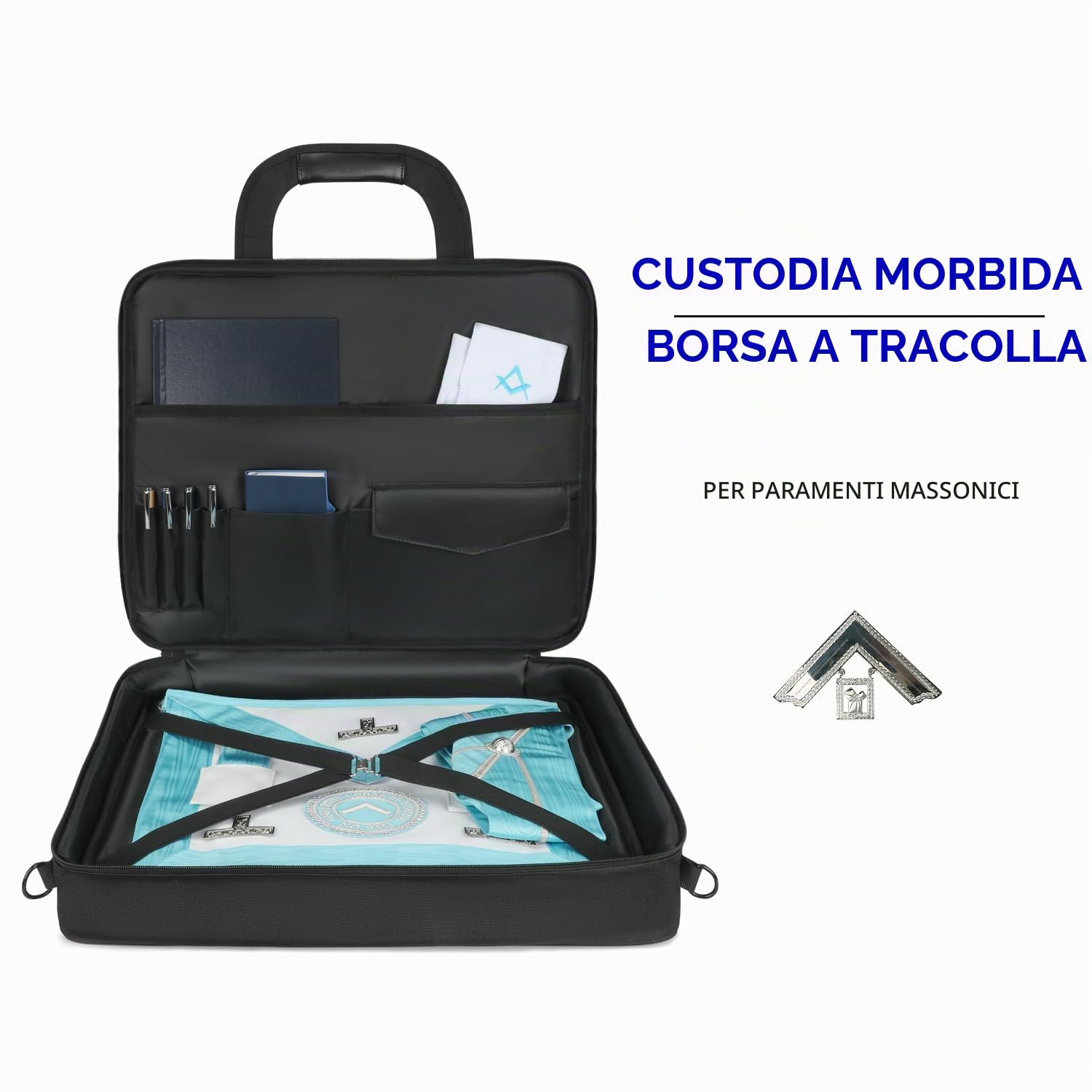 THE MASONIC COLLECTION - Custodia morbida a mano e borsa a tracolla - Contiene regali provinciali e distrettuali - Nylon Oxford e resistente all'acqua - Regalo massone per gli uomini