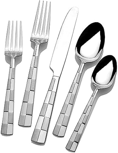 International Silver 5108515 - Cubiertos de acero inoxidable a cuadros, juego de 20 piezas, servicio para 4