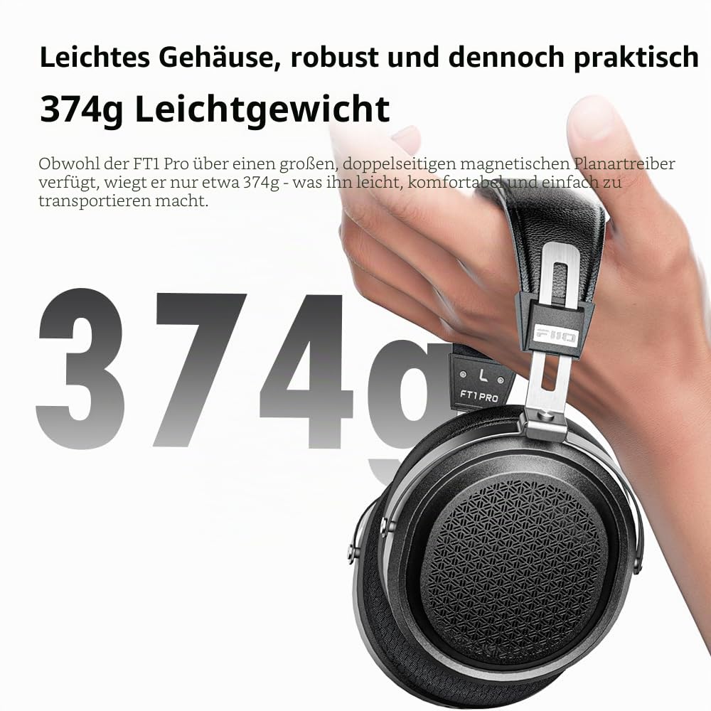 FiiO FT1 Pro Open-Back Planar Magnetic Wired Hi-Fi Kopfhörer für Zuhause, Studio, Aufnahme, hohe Empfindlichkeit (Schwarz)