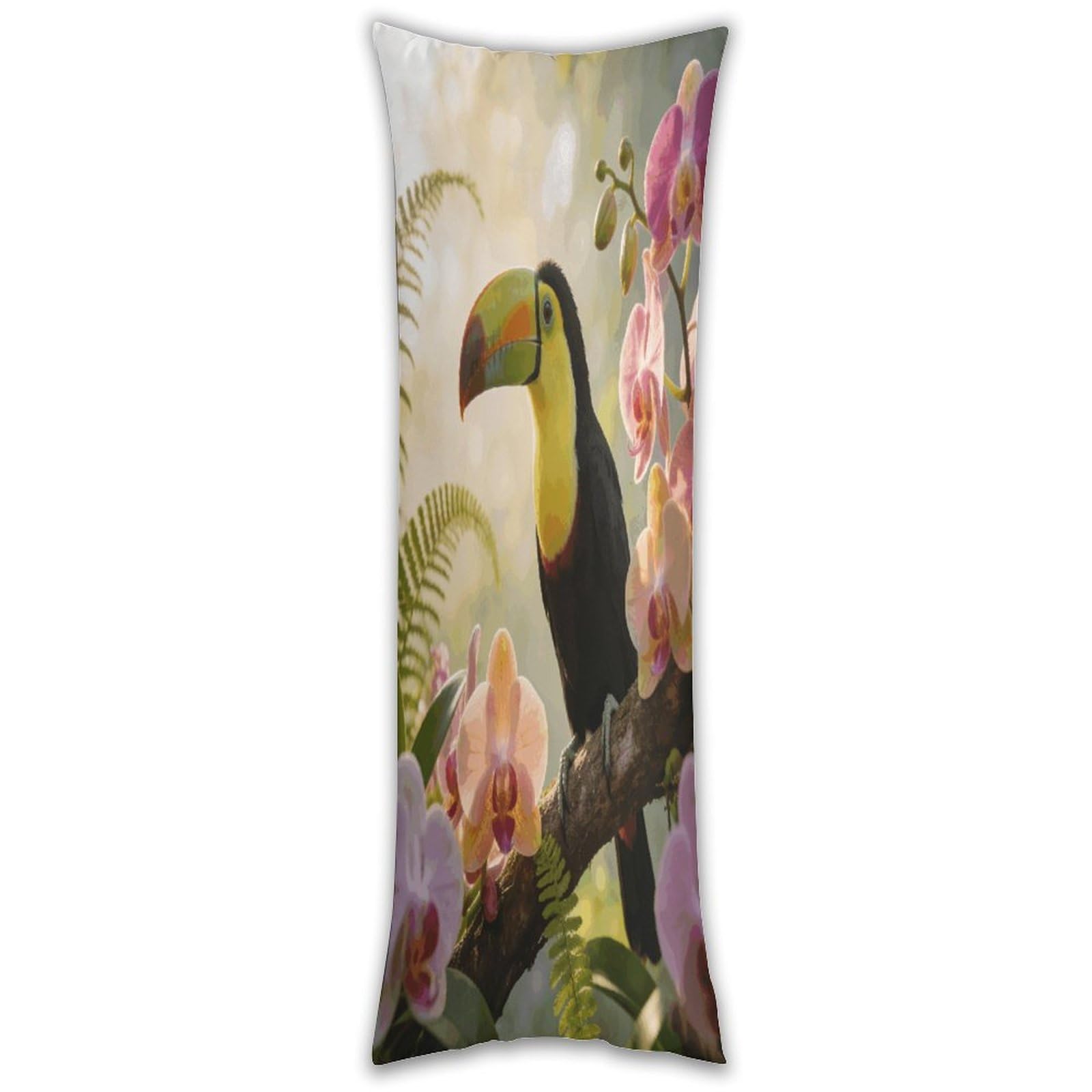 The Morning Song of The Toucan and The Orchid Pillow Cases Breathable Vertical Long Pillowcase Body Pillowcase with Hidden Zipper Closure Soft and Cozy Pillow Cover 20x54 Inches for Bedroom Couch